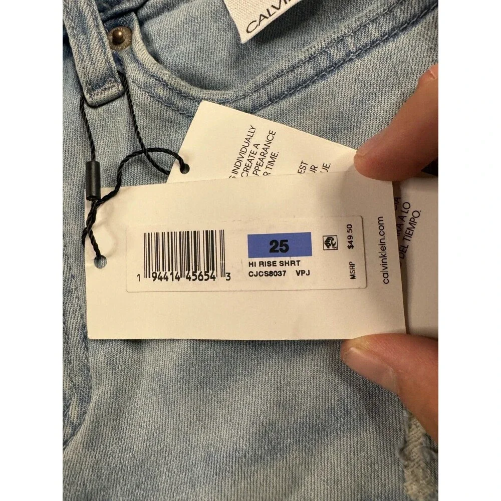 Calvin Klein Jeans Short Womens Size 25 Bermuda High Rise Blue Distressed NWT - Picture 3 of 7